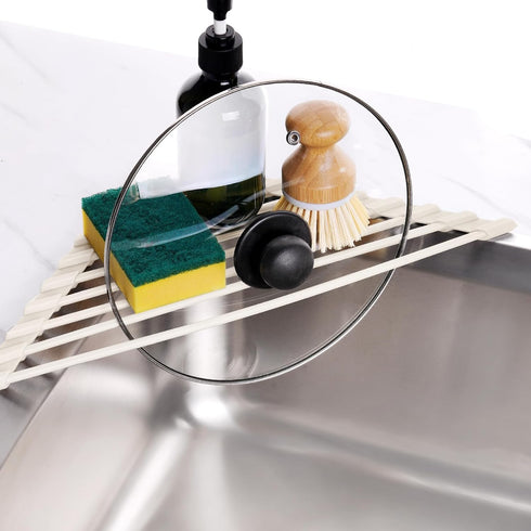 Tomorotec Compact Silicone-Coated Triangle Dish Drying Rack for Sink Corner - Foldable Stainless Steel Over-The-Sink