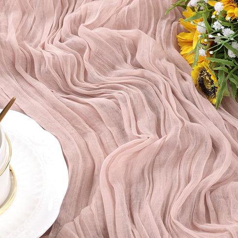 Socomi 10ft Cheesecloth Table Runner, Boho Rustic Dusty Pink for Baby Shower, Wedding, Easter, Summer Decoration