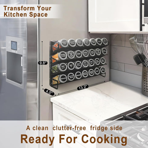 28 386 4 Set, 13.2'' 9.8 UVIAHOMI Magnetic Spice Rack Organizer for Refrigerator with Spice Jars, Spice Labels, Hook