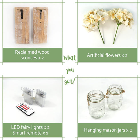 Set Besuerte Mason Jar Wall Sconces of Two, Wall Deco Cute Wall Decor with LED Fairy Lights, Art for Living Room Modern