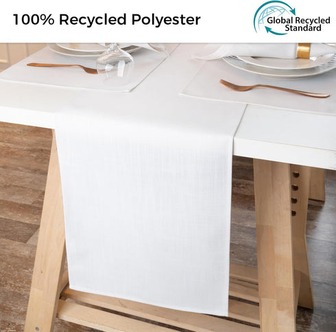 13 36 Inch 100% D'Moksha Homes Chambray Cream and White Table Runner x - Faux Linen Table Runner - Wrinkle Resistant