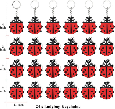 24 Pack Ladybug Keyring Party Favor, My Little Ladybug Themed Party, Baby Shower & Birthday Gift