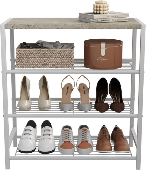 HOMEFORT 4-Tier Shoe Storage Shelf, Industrial Narrow Shoe Organizer for Closet Entryway, Small Shoe Rack Table