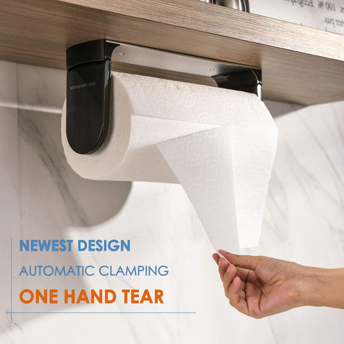 simpletome ONE HAND TEAR Paper Towel Holder, Under Cabinet Adhesive or Drilling Installation, Black