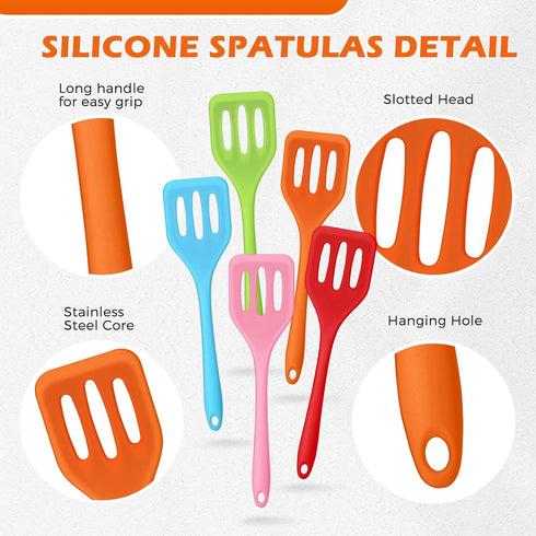 Rtteri 20 Pcs Small Serving Spatula, High Heat Resistant Silicone Turner, Nonstick Egg Spatula Flipper, Mini Slotted