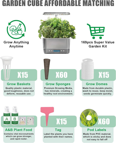 167 Pods,60 Sponges,15 Baskets,15 Domes,60 Labels,15 Labels,2 Pcs Hydroponic Seed Pods Kit Supplies for Aerogarden Grow