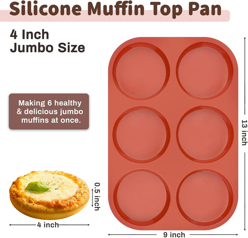 JOERSH Silicone Egg Mold for Breakfast Sandwiches 4" Jumbo Size Muffin Top Pan, Non-Stick Round Silicone Molds for Baking Hamburger Bun, Eggs and More by JOERSH