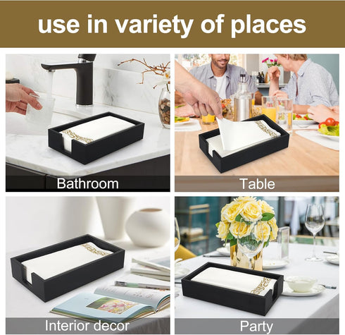 Guest Paper Towels Holder for Bathroom Napkin Tray Black Wooden Napkins Holder for Table Modern Disposable Hand Towel