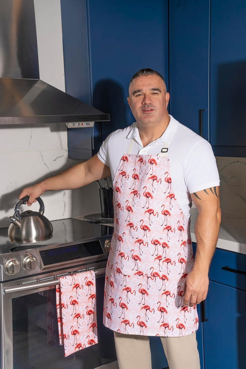 Colorful Flamingo Oven Mitt 2 Piece Set - Red Design for Kitchen Use