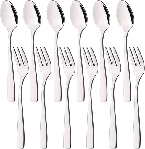 Begale 12-piece Stainless Steel Tea Spoons and Tasting Forks, 6 Tasting Forks + 6 Teaspoons