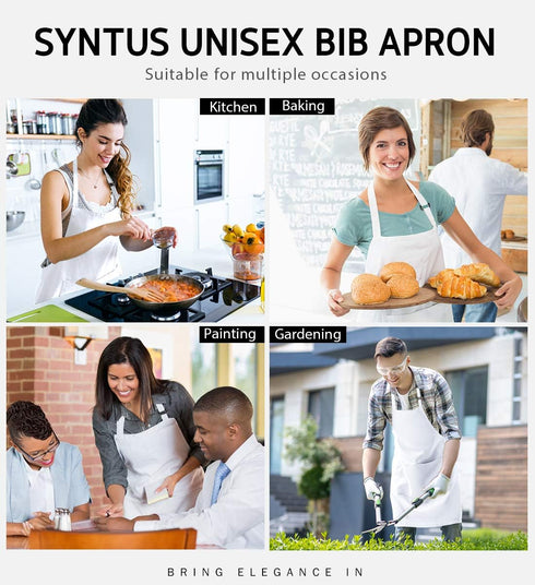 12 Pack 100% 2 Syntus Bib Apron, Unisex Aprons Adjustable Cotton with Pockets Cooking Kitchen Aprons for Women Men