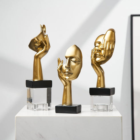 3 Pcs Gold Thinker Statues Sculptures for Home Decor, Golden Statues Table Decor Accents, House Decorations for Living