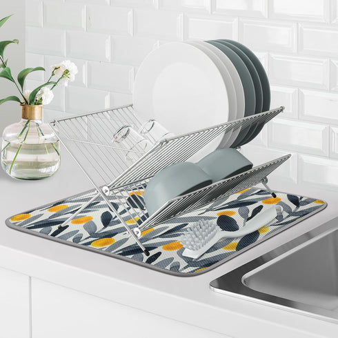 Microfiber Dish Drying Mat 16'' x 18'' - Super Absorbent Kitchen Counter Pad for Dishes, Coffee Maker Mat (Watercolor