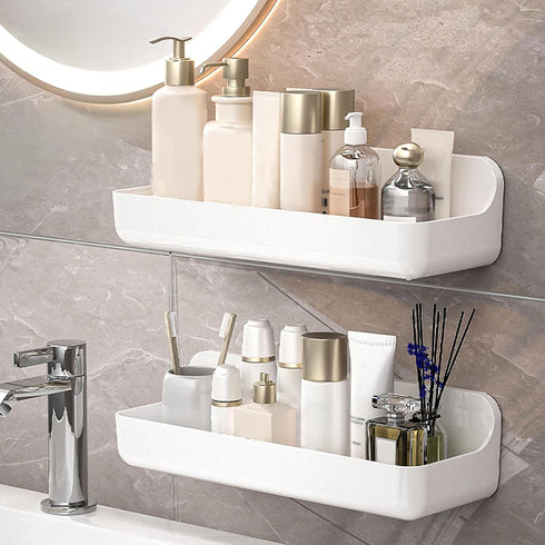 CGBE 2-Pack Acrylic Shower Shelves, Large Capacity Adhesive Shower Shelf, No Drilling