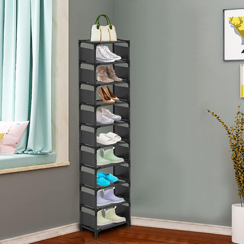 UrMsun 10-Tier Vertical Shoe Rack, Tall Narrow Shoe Shelf Space Saving Organizer for Entryway Door Small Space