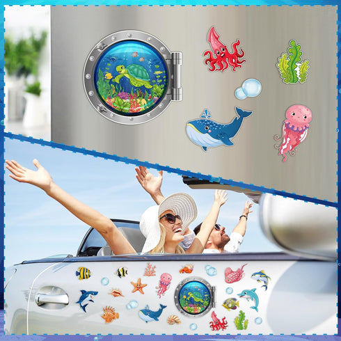 24 Pcs Cruise Door Decorations, Magnetic Ocean Sea Animals Stickers for Refrigerator and Party