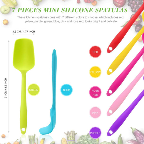 Patelai 7 Pieces Silicone Spatulas, 8.2 Inch Small Rubber Spoon Non Stick Kitchen Tools for Cooking and Baking