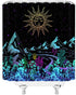 Abstract Mountain Shower Curtain, Boho Sun Moon Landscape Night Star, Colorful Gothic Bathroom Decor with Hooks