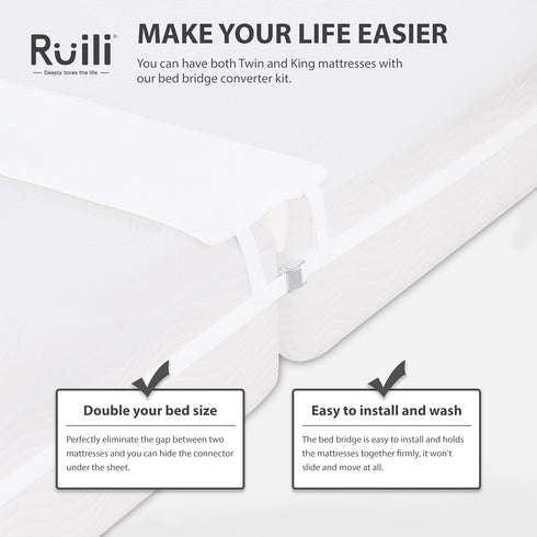 Ruili Bed Bridge Twin to King Converter Kit, Adjustable Comfortable Bed Connector with Strap and Storage Bag