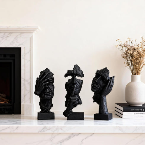 3 Pcs Thinker Statue, Silence is Black Abstract Art Figurine, Modern Home Resin Decorative Objects Decor for Home