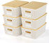 Plastic Storage Baskets with Bamboo Lid, Stackable Storage Containers for Organizing Shelves, Drawers, Desktop (6 Pack)