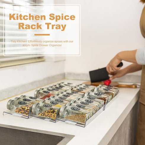 8-Pack (13" 26") 56 Spice Drawer Organizer, Expandable Acrylic Seasoning Rack to with Anti-Slip Mat, Kitchen Spice Rack