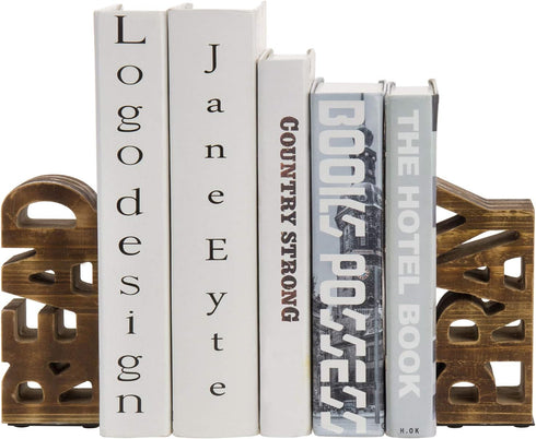MyGift Book Ends Christian for Shelves, Wood Bookends Carved in Read and
