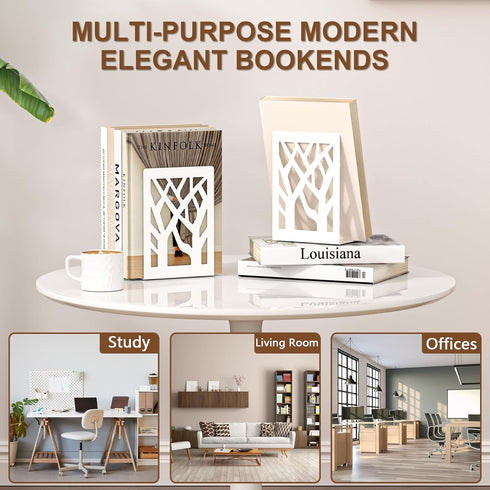 6-Piece, VFINE Withe Bookend Tree Design Bookends for Shelves, Metal Book Ends for Desk, Decoration Stylish Bookshelf