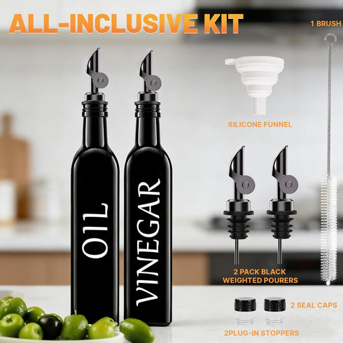 EJGIEGSO Set 2, 17oz/500ml Oil and Vinegar Dispenser of Extra Thick Glass Oil & Vinegar Cruet with Stainless Steel
