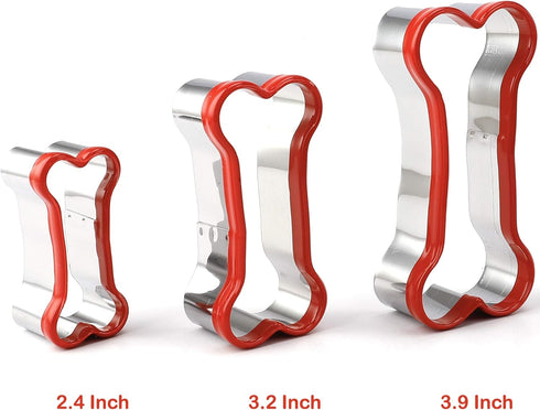 3-Piece Dog Bone Cookie Cutters Set - Dog Treats Cutters, Bone Shapes, Soft PVC Coated