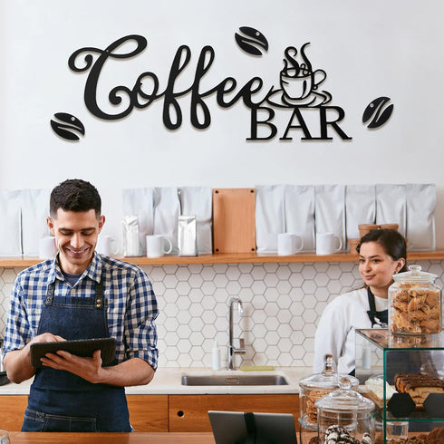 Metal Coffee Bar Sign, Rustic Coffee Hanging Décor for Coffee Bar, Wall Art for Home Office Kitchen