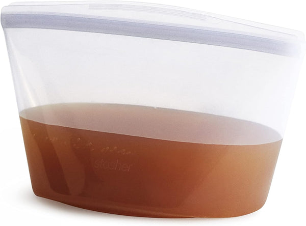 Stasher Premium Silicone Reusable Food Storage Bag, Clear, 6-Cup Bowl, Microwave, Sous Vide, Dishwasher Safe
