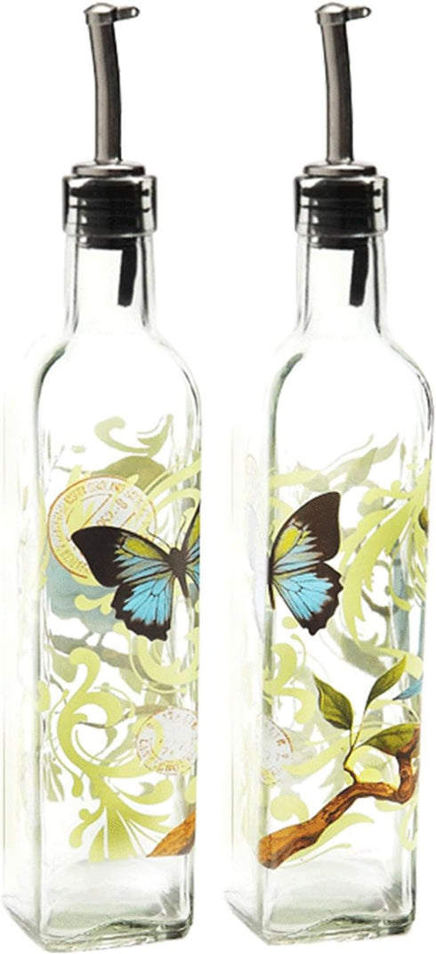 CEDAR HOME 17oz Olive Oil Bottle Set, Glass Dispenser with Stainless Steel Leak Proof Pourer Spout for Cooking or Salad