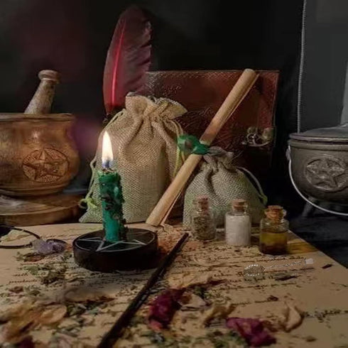 IRmm 85 Witchcraft Supplies Kit, PCS Wiccan Supplies and Tools, Include Dried Herbs, Crystal Jars, Colored Candles