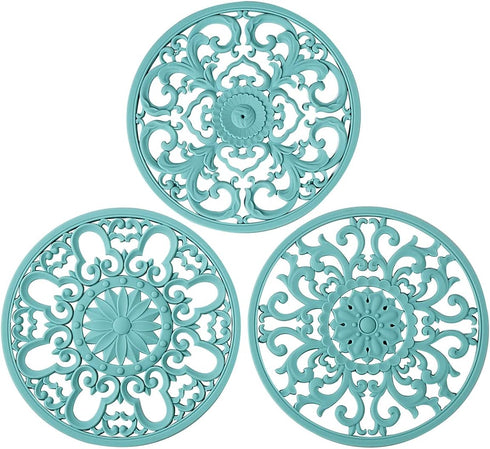 Extra Thick Silicone Trivet Mat for Hot Dishes, Pot Holder, Kitchen Decor and Accessories, Turquoise, Set of 3