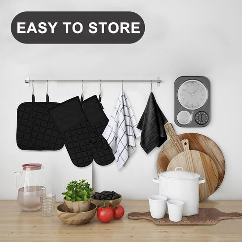 Oven Mitts, Kitchen Towels, and Dishcloths Set, 500 Degree Heat Resistant Potholders with Non-Slip Silicone Surface