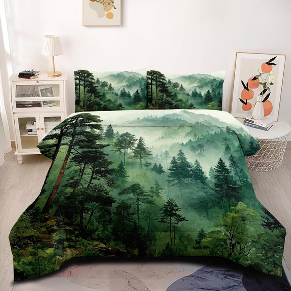 CCoutueChen Olive Green Comforter Set Queen Size Pine Tree Pattern Forest Green