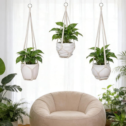 3 Pack 3 35"/29"/23" YIBOT Macrame Plant Hanger Indoor Hanging Planter for Plants Holder with Hooks, Size No Tassels
