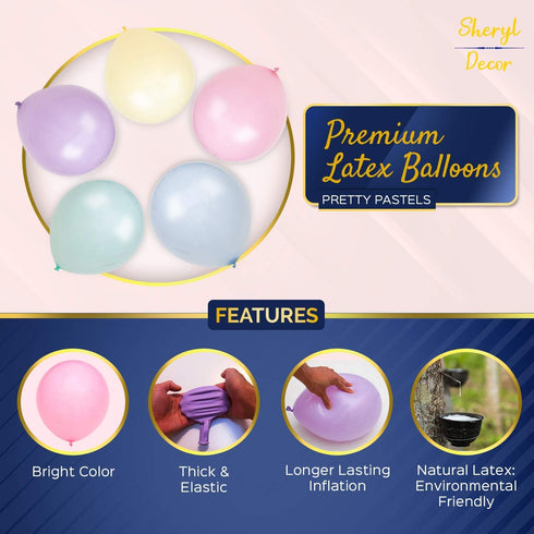 100 Pastel Balloons for Parties 10 Inch Latex Decorations for Easter or Rainbow Supplies - Blue, Purple, Yellow,