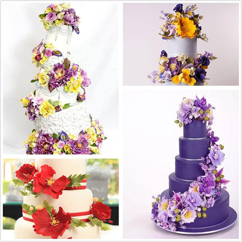 8set Gumpaste Flower Silicone Mold and Cutter, Stainless Steel Flower Cutter for Wedding and Birthday Cake Decorating