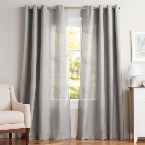 Loha Linen Grommet Top Curtain Panel Pair by Exclusive Home, 54"x108", Dove Grey