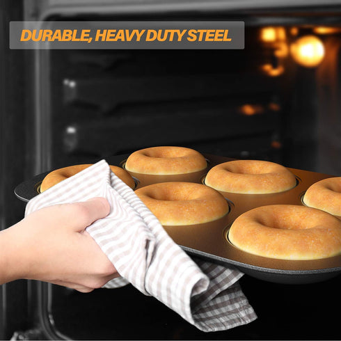 Tiawudi Non-Stick 6-Cavity Donut Baking Pans, Set of 2 for Full-Sized 3 1/4" Donuts