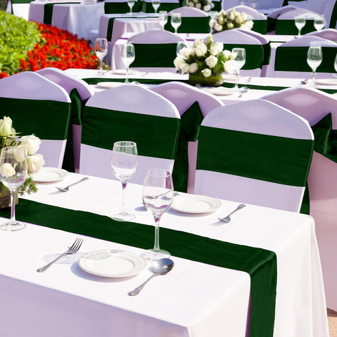 ANECO 4 Pack Forest Green Satin Table Runner 12 x 108 Inch for Wedding Banquet Party Decoration
