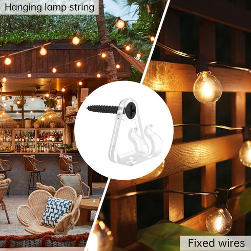 50 Pack 10 Outdoor Lighting Clips, Clear Plastic Wall Mount Hooks for Hanging Christmas, Led, Fairy Lights, Pound