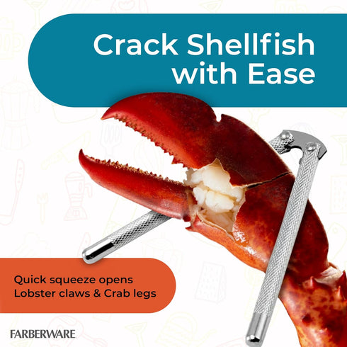 3-Piece Set, Farberware Seafood Nutcracker Stainless Steel Shell Cracker & Picks - Crack Open Lobster, Crab, Nuts, Hard