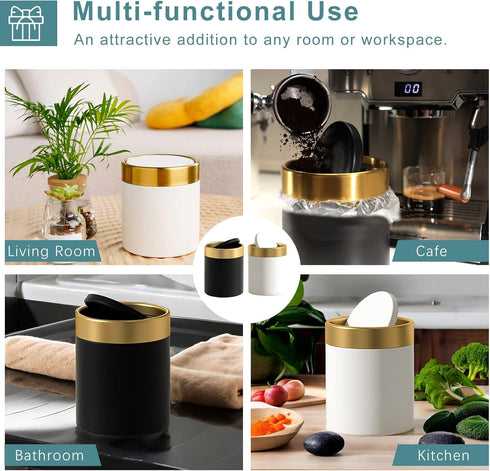 Small Trash Can with Lid, Mini Desk Trash Can, 1.5 Liter / 0.4 Gallon Small Metal Garbage Can for Countertop Coffee Bar, Black by JILLICK