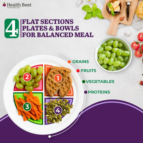 Health Beet MyPlate Portion Control Plate with Dairy Bowl - 4 Flat Sections for Health Education (1-Pack)