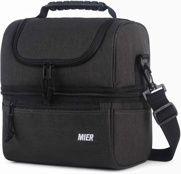 MIER Large Insulated Lunch Box - Dark Grey Cooler Tote Bag for Men, Women, Double Deck Cooler