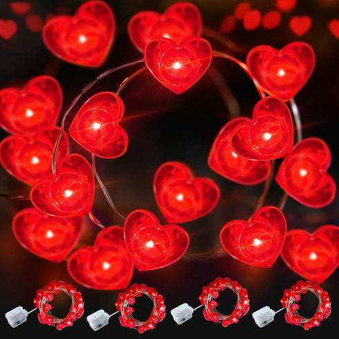 AIKEI 4 Pack Valentines LED Fairy Lights Battery Operated, Red Heart String