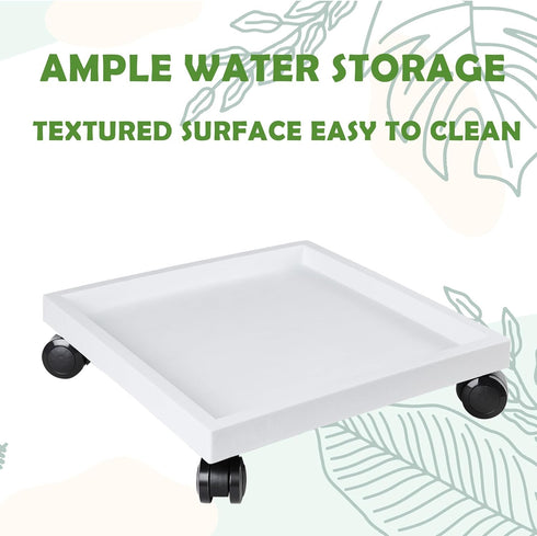 9.8 Inch Square Rolling Plant Caddy Saucer with Wheels, Heavy Duty Wheeled Planter Stand for Potted Plant, Coaster